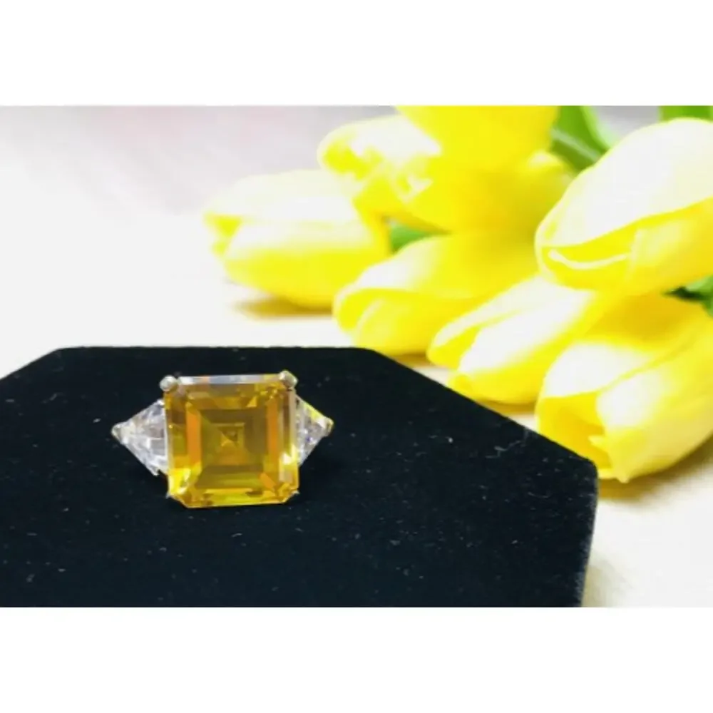925 Sterling Silver Gold Plated Yellow & White CZ Ring Size 9
